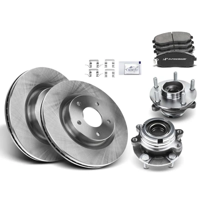 8 Pcs Front Disc Rotor & Ceramic Pads + Wheel Hub Bearing