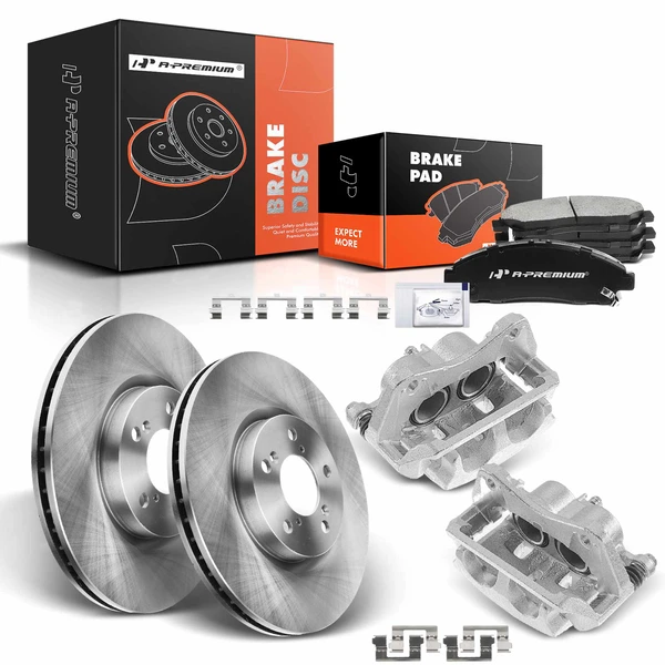 Disc Brake Rotors and Ceramic Pads Kit with Calipers, 8 Pcs, Front Driver & Passenger, A-Premium, APBRPR644