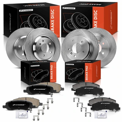 12 Pcs Front & Rear Disc Brake Rotors & Ceramic Brake Pads