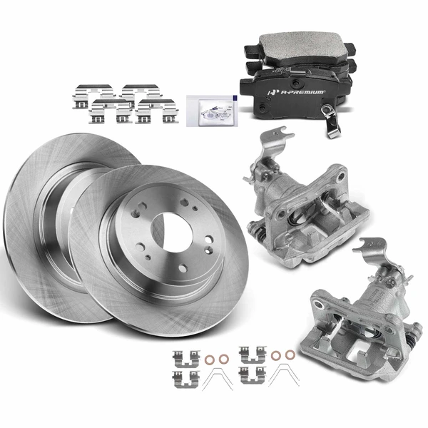 2008-2012 Honda Accord Disc Brake Rotors and Ceramic Pads Kit with Calipers, 8 Pcs, Rear Driver & Passenger, A-Premium, APBRPR729
