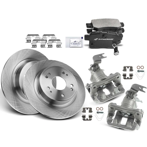 2013-2017 Honda Accord Disc Brake Rotors and Ceramic Pads Kit with Calipers, 8 Pcs, Rear Driver & Passenger, A-Premium, APBRPR730