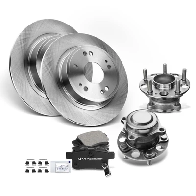 8 Pcs Rear Disc Brake Rotors & Ceramic Pads + Hub Bearing