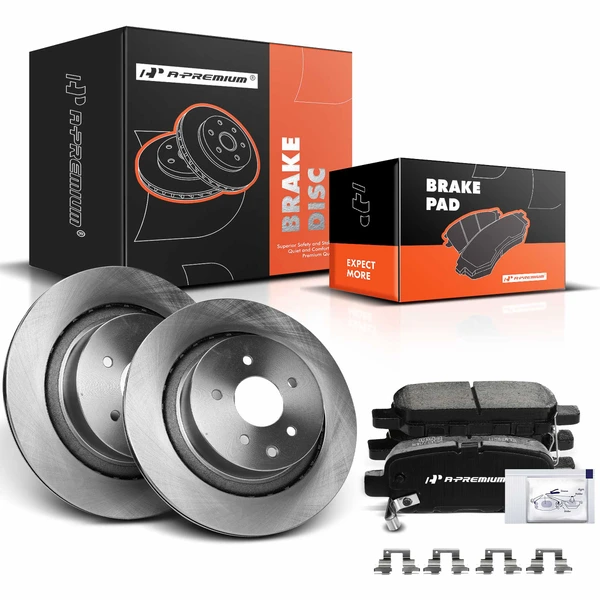 2008-2013 INFINITI G37 Disc Brake Rotors and Ceramic Pads Kit, 6 Pcs, Rear Driver & Passenger, A-Premium, APBRPR915