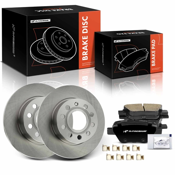 2011-2013 Audi A3 Quattro Disc Brake Rotors and Ceramic Pads Kit, 6 Pcs, Rear Driver & Passenger, A-Premium, APBRPR1821