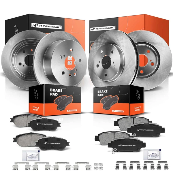 2004-2010 Toyota Sienna Disc Brake Rotors and Ceramic Pads Kit, 12 Pcs, Front & Rear, A-Premium, APBRPR252
