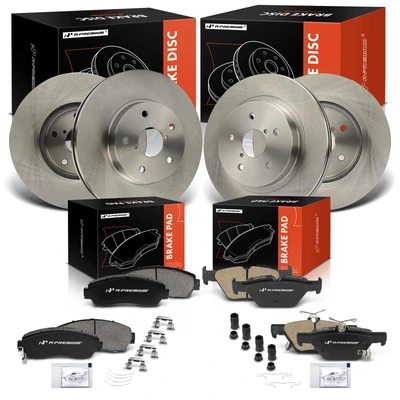 12 Pcs Front & Rear Disc Brake Rotors & Ceramic Brake Pads