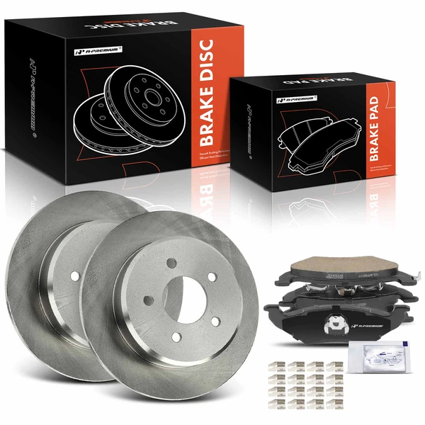 1993-1994 Mercury Grand Marquis Disc Brake Rotors and Ceramic Pads Kit, 6 Pcs, Rear Driver & Passenger, A-Premium, APBRPR1728