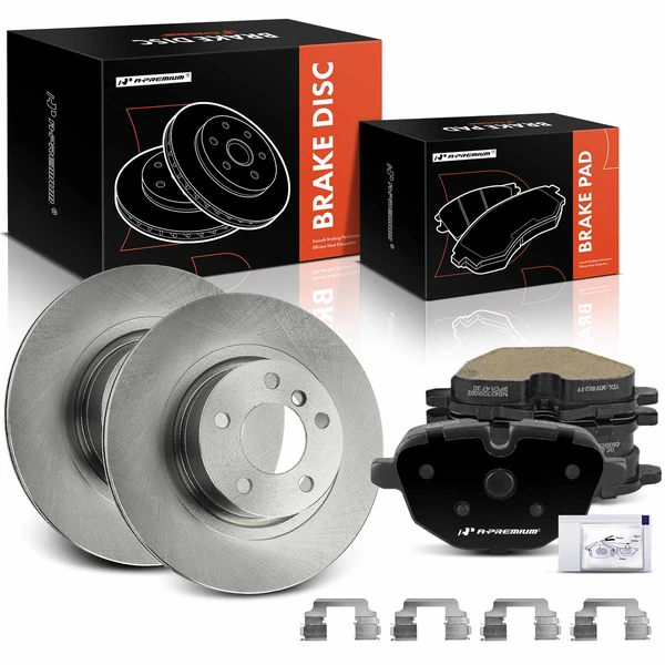 2011-2017 BMW X3 Disc Brake Rotors and Ceramic Pads Kit, 6 Pcs, Rear Driver & Passenger, A-Premium, APBRPR1729