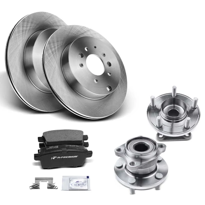 8 Pcs Rear Disc Brake Rotor & Ceramic Pad + Wheel Hub Bearing