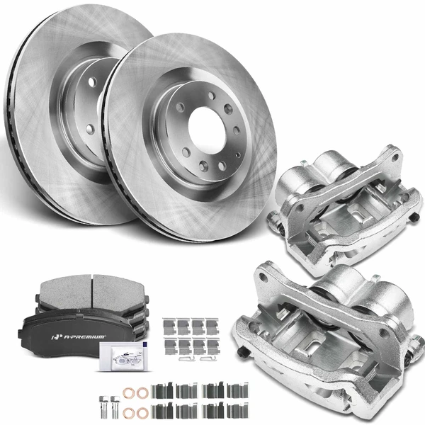 2007-2015 Mazda CX-9 Disc Brake Rotors and Ceramic Pads Kit with Calipers, 8 Pcs, Front Driver & Passenger, A-Premium, APBRPR732