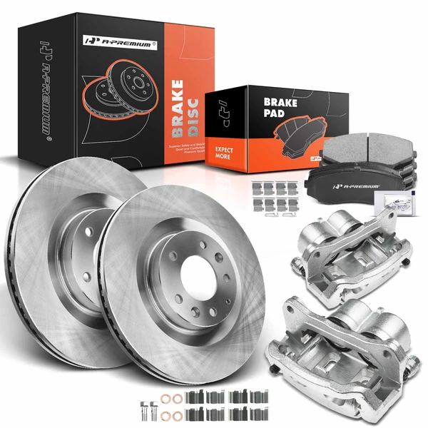 Disc Brake Rotors and Ceramic Pads Kit with Calipers, 8 Pcs, Front Driver & Passenger, A-Premium, APBRPR732