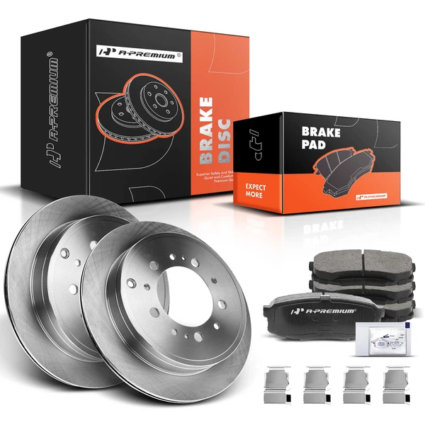 2008-2021 Toyota Sequoia Disc Brake Rotors and Ceramic Pads Kit, 6 Pcs, Rear Driver & Passenger, A-Premium, APBRPR112