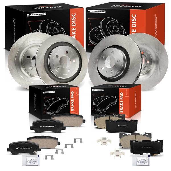 2015-2020 Ford Mustang Disc Brake Rotors and Ceramic Pads Kit, 12 Pcs, Front & Rear, A-Premium, APBRPR1667