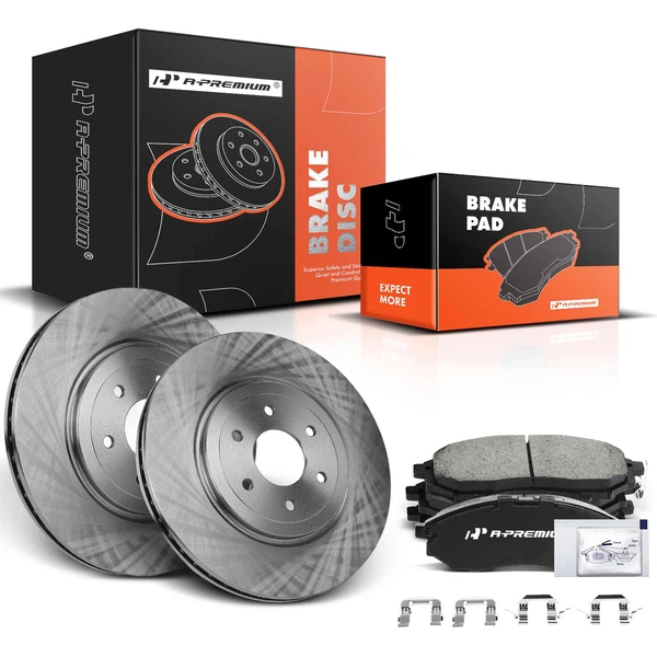 2008-2012 Nissan Pathfinder Disc Brake Rotors and Ceramic Pads Kit, 6 Pcs, Front Driver & Passenger, A-Premium, APBRPR922
