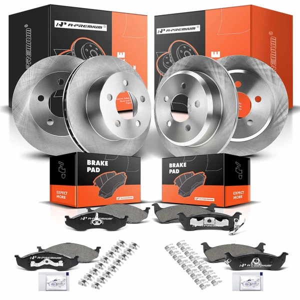 1994-1998 Jeep Grand Cherokee Disc Brake Rotors and Ceramic Pads Kit, 12 Pcs, Front & Rear, A-Premium, APBRPR260