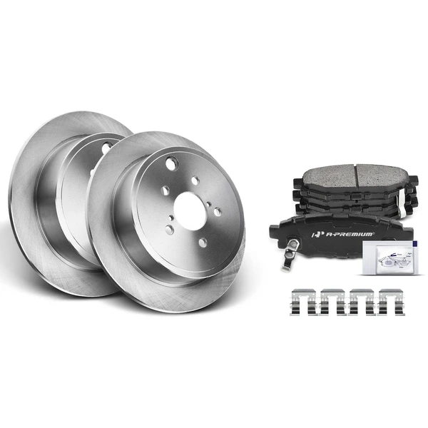 Disc Brake Rotors and Ceramic Pads Kit, 6 Pcs, Rear Driver & Passenger, A-Premium, APBRPR114