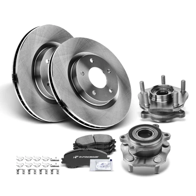 8 Pcs Front Disc Brake Rotor & Pad + Hub Bearing