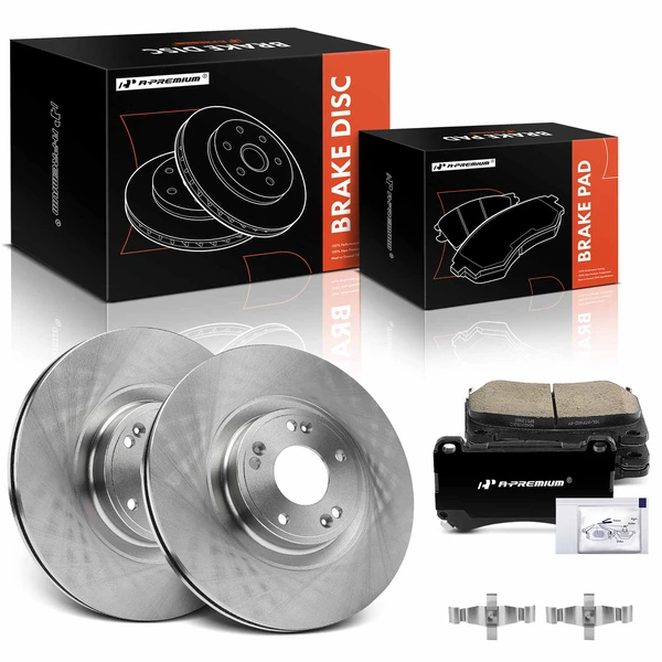 2009-2014 Hyundai Genesis Disc Brake Rotors and Ceramic Pads Kit, 6 Pcs, Front Driver & Passenger, A-Premium, APBRPR1824