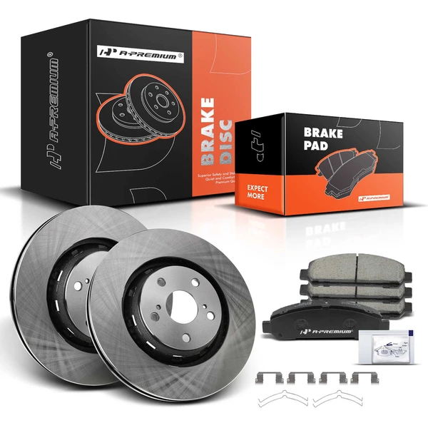 2009-2016 Toyota Venza Disc Brake Rotors and Ceramic Pads Kit, 6 Pcs, Front Driver & Passenger, A-Premium, APBRPR461