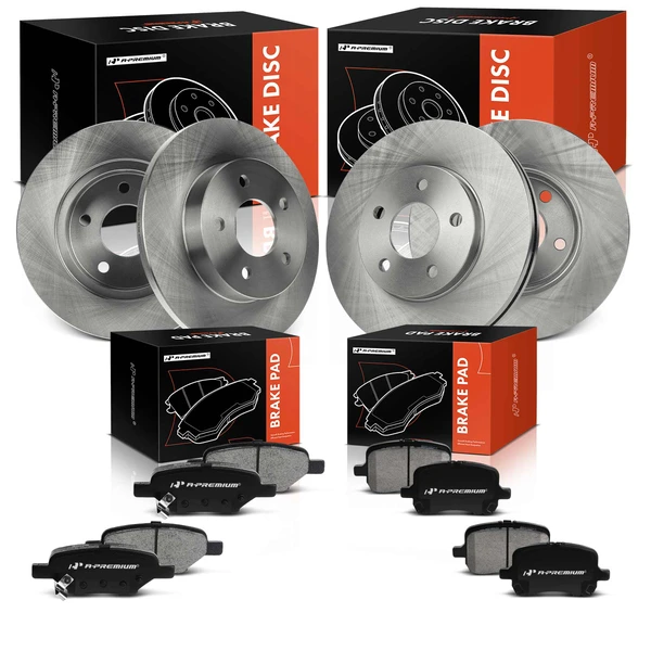 2004-2008 Chevrolet Malibu Disc Brake Rotors and Ceramic Pads Kit, 12 Pcs, Front & Rear, A-Premium, APBRPR572