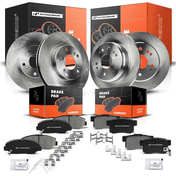 2002-2004 Honda CR-V Disc Brake Rotors and Ceramic Pads Kit, 12 Pcs, Front & Rear, A-Premium, APBRPR264
