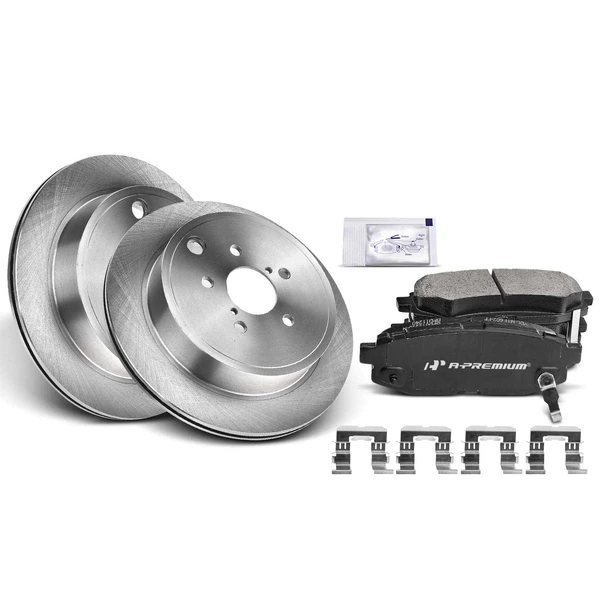 Disc Brake Rotors and Ceramic Pads Kit, 6 Pcs, Rear Driver & Passenger, A-Premium, APBRPR121