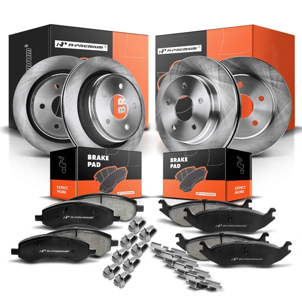 2006-2010 Dodge Ram 1500 Disc Brake Rotors and Ceramic Pads Kit, 12 Pcs, Front & Rear, A-Premium, APBRPR268