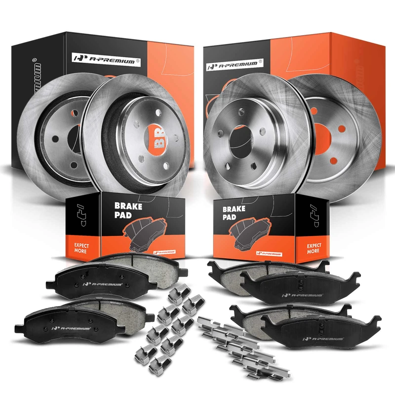 Front & Rear Disc Brake Rotors & Ceramic Brake Pads for Dodge Ram 1500 Durango