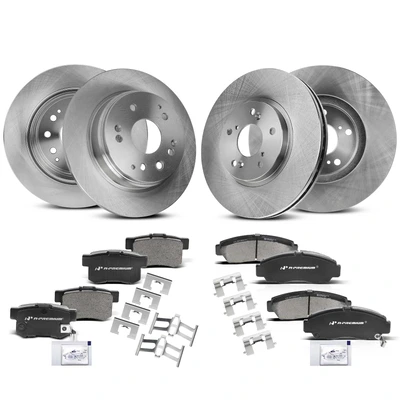 Front & Rear Side Disc Brake Rotors & Ceramic Brake Pads