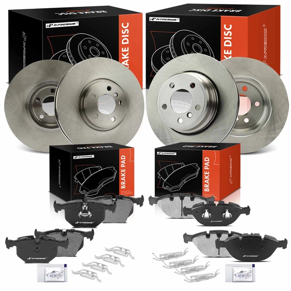 2002-2006 BMW X5 Disc Brake Rotors and Ceramic Pads Kit, 12 Pcs, Front & Rear, A-Premium, APBRPR1826