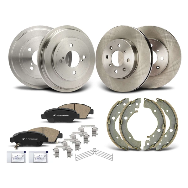 Front Disc Brake Rotors & Pads + Rear Drums & Shoes Kit, 12 Pcs, Front & Rear, A-Premium, APBRPR1827