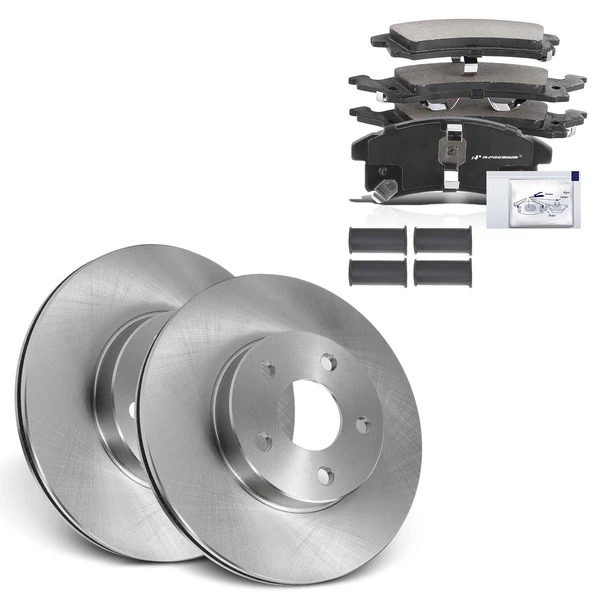 1990-1991 Oldsmobile Cutlass Calais Disc Brake Rotors and Ceramic Pads Kit, 6 Pcs, Front Driver & Passenger, A-Premium, APBRPR931