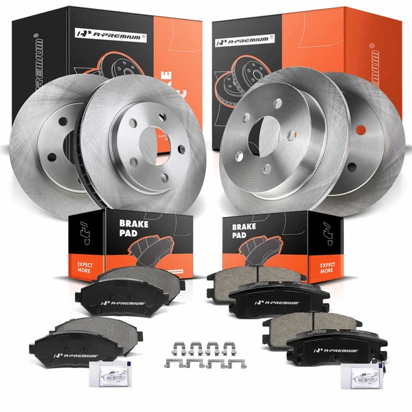 2002-2004 Chevrolet Venture Disc Brake Rotors and Ceramic Pads Kit, 12 Pcs, Front & Rear, A-Premium, APBRPR274