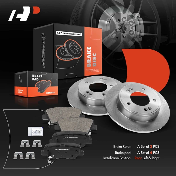 Disc Brake Rotors and Ceramic Pads Kit, 6 Pcs, Rear Driver & Passenger, A-Premium, APBRPR125
