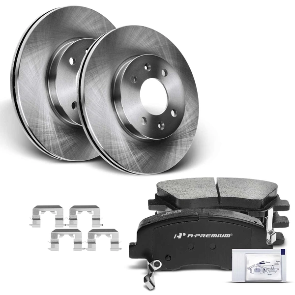 2012-2017 Kia Rio Disc Brake Rotors and Ceramic Pads Kit, 6 Pcs, Front Driver & Passenger, A-Premium, APBRPR275