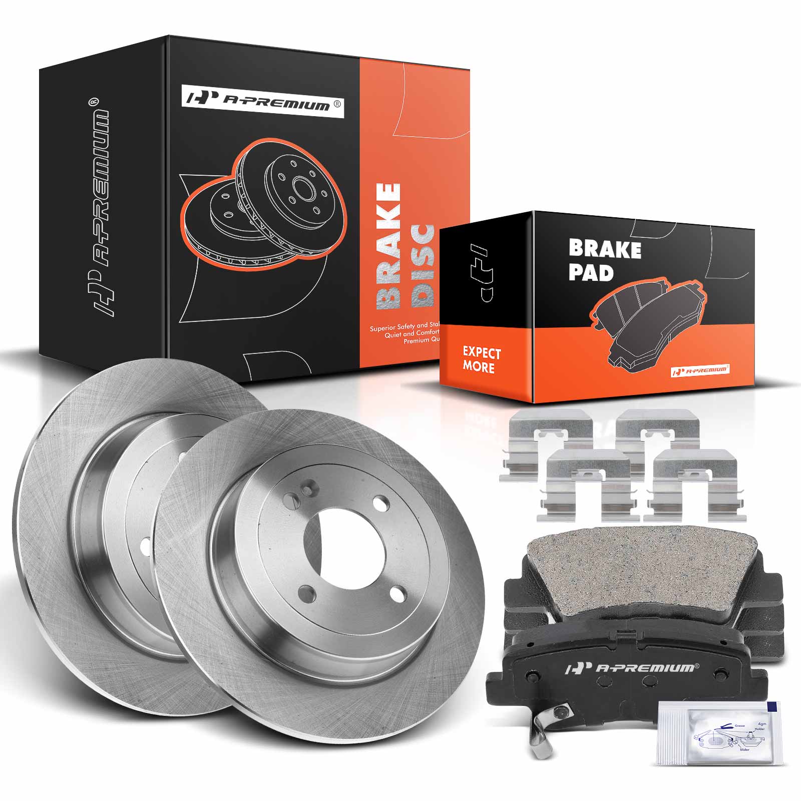 2012-2016 Kia Rio Disc Brake Rotors and Ceramic Pads Kit, 6 Pcs, Rear Driver & Passenger, A-Premium, APBRPR127