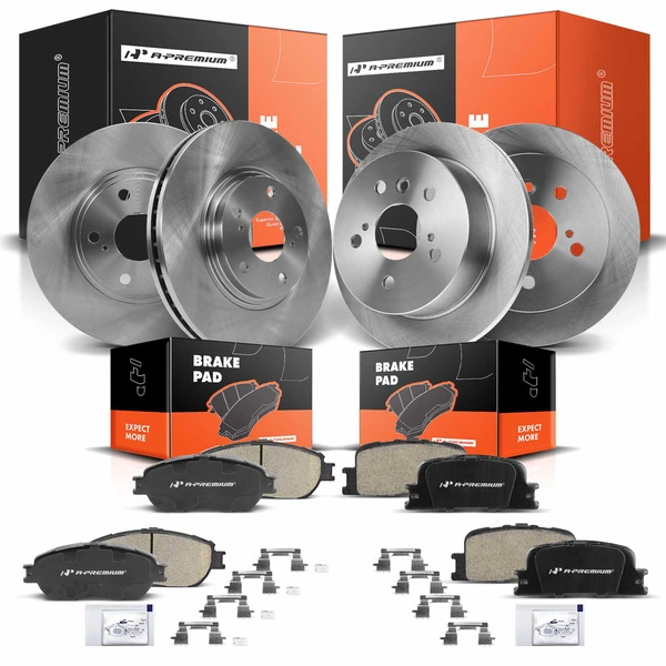 2004-2006 Lexus ES330 Disc Brake Rotors and Ceramic Pads Kit, 12 Pcs, Front & Rear, A-Premium, APBRPR937