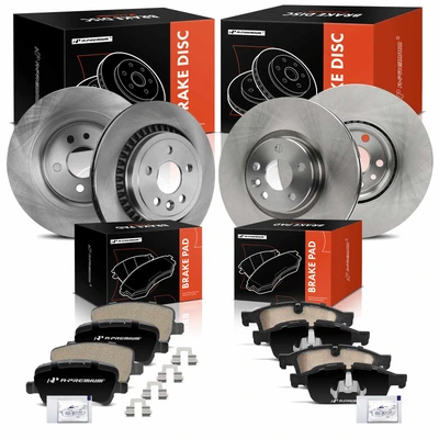 12 Pcs Front & Rear Disc Brake Rotors & Ceramic Brake Pads