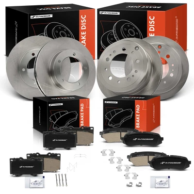 12 Pcs Front & Rear Disc Brake Rotors & Ceramic Brake Pads