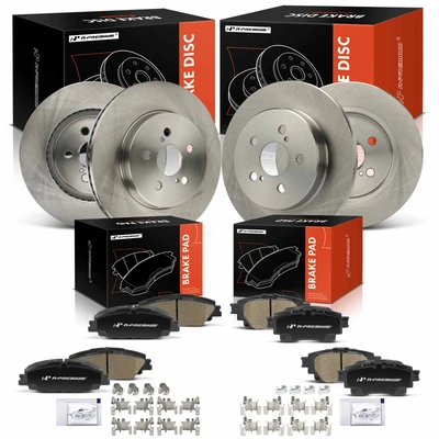 12 Pcs Front & Rear Disc Brake Rotors & Ceramic Brake Pads