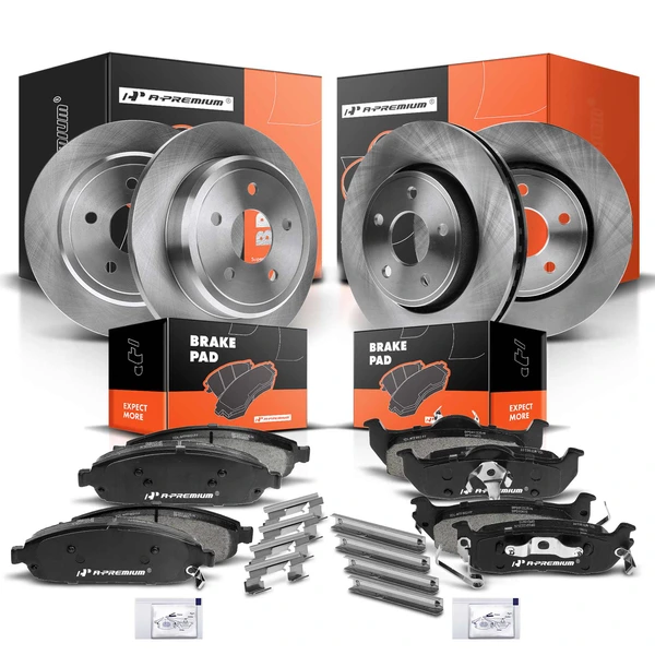 2006-2010 Jeep Commander Disc Brake Rotors and Ceramic Pads Kit, 12 Pcs, Front & Rear, A-Premium, APBRPR282