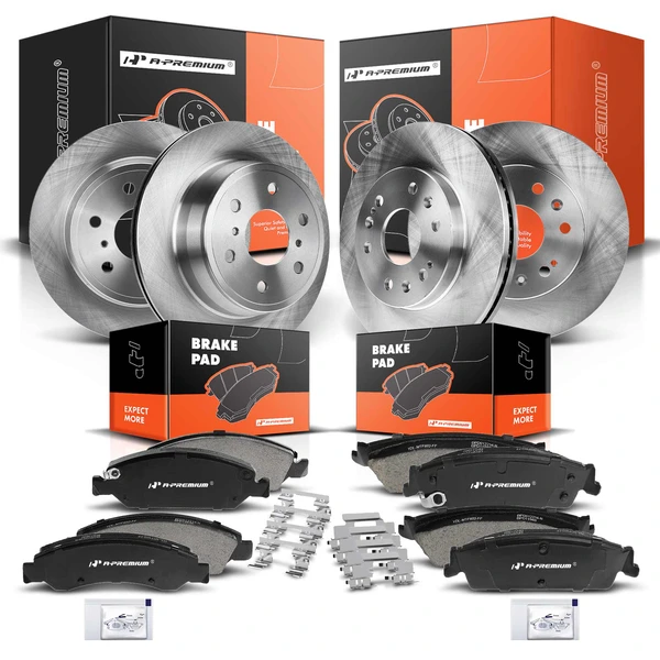 2008-2013 Cadillac Escalade EXT Disc Brake Rotors and Ceramic Pads Kit, 12 Pcs, Front & Rear, A-Premium, APBRPR288