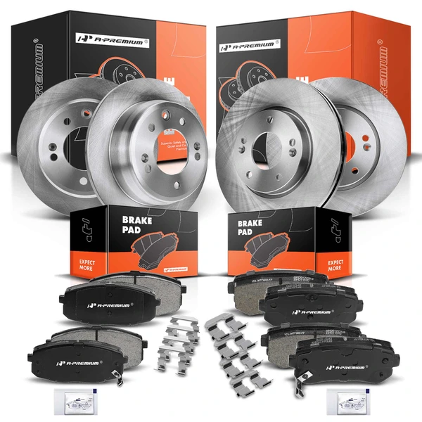 2011-2012 Hyundai Elantra Disc Brake Rotors and Ceramic Pads Kit, 12 Pcs, Front & Rear, A-Premium, APBRPR289