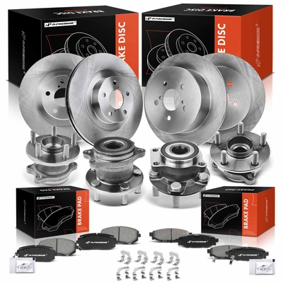 16 Pcs Front & Rear Disc Brake Rotors & Ceramic Brake Pads & Hub Bearings