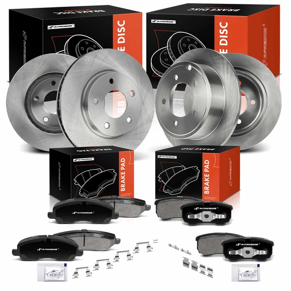 2008-2016 Mitsubishi Lancer Disc Brake Rotors and Ceramic Pads Kit, 12 Pcs, Front & Rear, A-Premium, APBRPR946