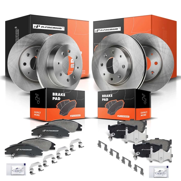 2004-2009 Kia Spectra Disc Brake Rotors and Ceramic Pads Kit, 12 Pcs, Front & Rear, A-Premium, APBRPR379