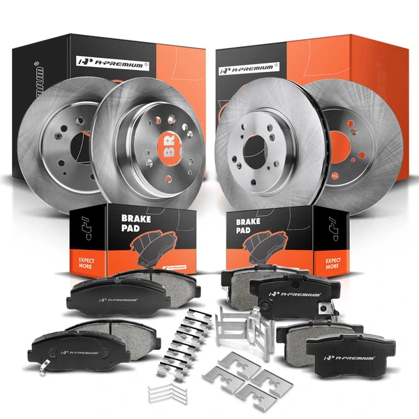 2003-2011 Honda Element Disc Brake Rotors and Ceramic Pads Kit, 12 Pcs, Front & Rear, A-Premium, APBRPR294