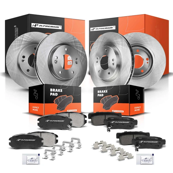 2005-2010 Kia Sportage Disc Brake Rotors and Ceramic Pads Kit, 12 Pcs, Front & Rear, A-Premium, APBRPR297