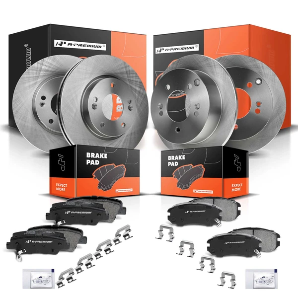 2008-2009 Hyundai Sonata Brake Pad and Rotor Kit, 12 Pcs, Front & Rear, A-Premium, APBRPR299