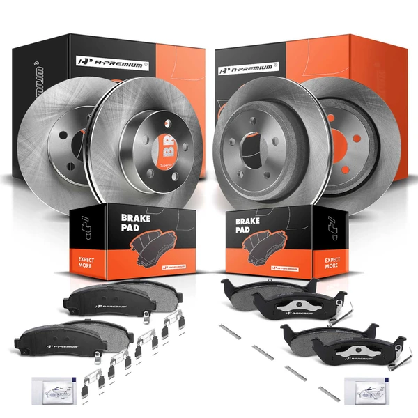 2010-2011 Ford Ranger Disc Brake Rotors and Ceramic Pads Kit, 12 Pcs, Front & Rear, A-Premium, APBRPR302